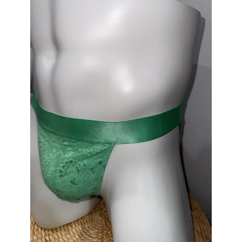 Cosabella Never Say Never Semi-Sheer Lace Jock‎ Strap Ghana Green